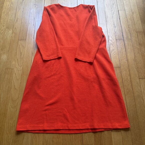 Boden Size 16 Orange Bronte Ottoman 3/4 Sleeve V-Neck Knee Length Shift Dress - Picture 16 of 16